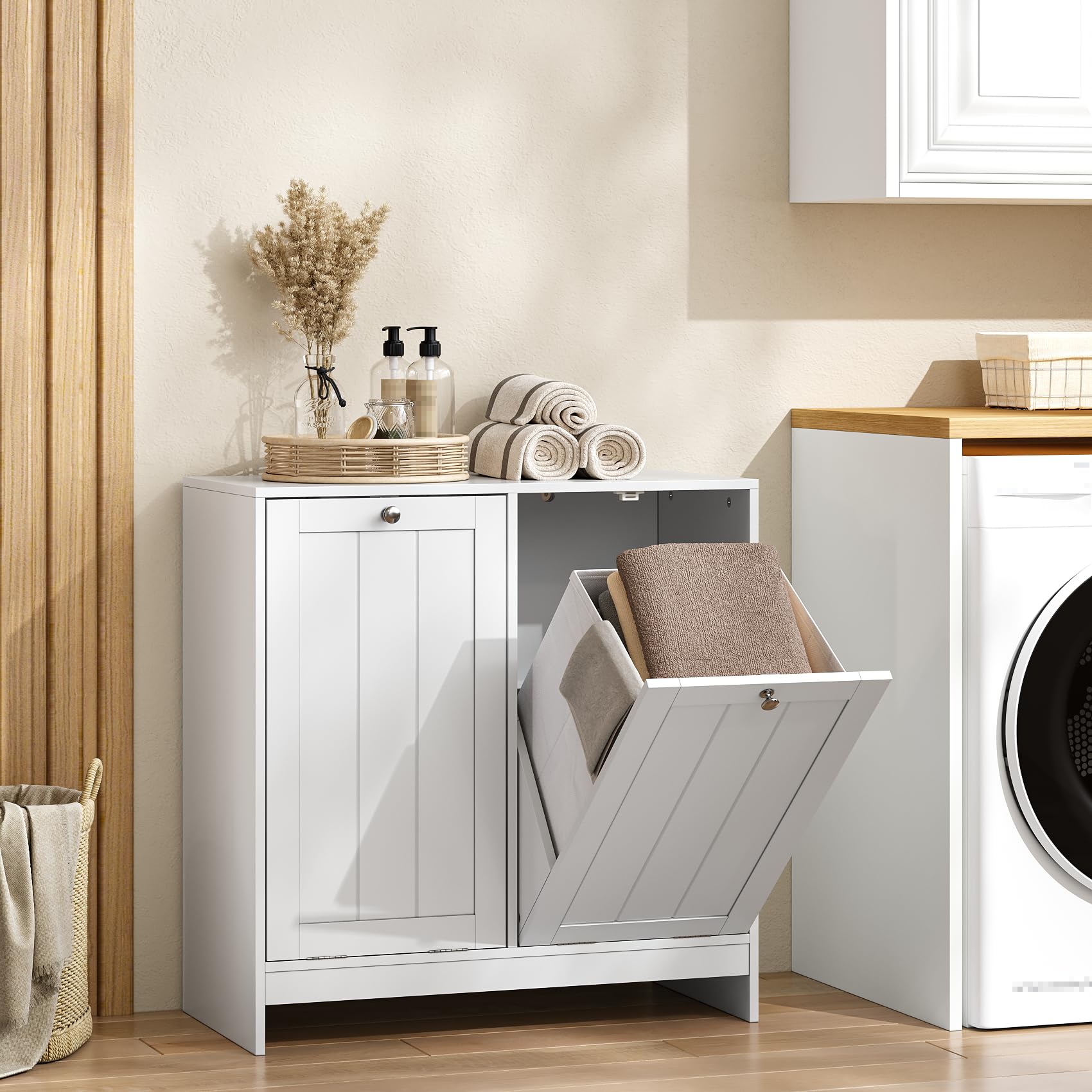 Smart FENDEE Double Tilt Out Laundry Hamper Cabinet with 2 Baskets
